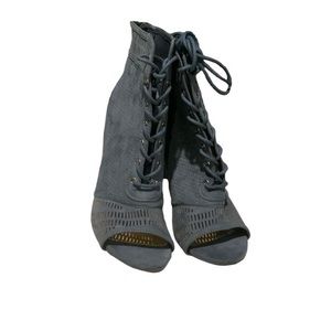 Blue High Heel Pumps with peep toe and lace up front with a back zipper